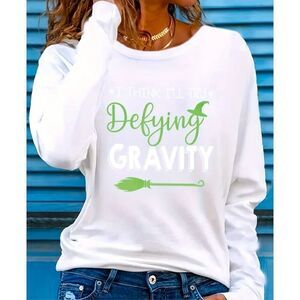 “Defy Gravity” Wicked Women's Casual Long Sleeve Crew Neck T-Shirt with Unique G